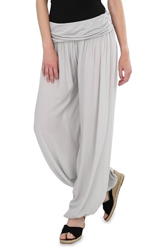 Malito - Sarouel Bouffant en Coton pour Femme - Pantalon d'Été Léger pour la Danse et la Détente - Style Aladdin 1482 (Taille Unique XS à XL), Gris Clair,...
