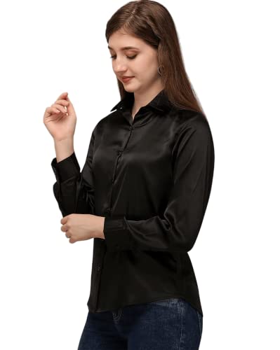 Image of Bowrain Satin Silk Fabric Spread Collar Full Sleeve Top Shirt for Women and Girl