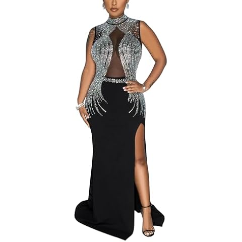 AmnSAmL Dress for Women Birthday Dress for womendiamond Dress High Slit Dress（60-Black-L） Cover