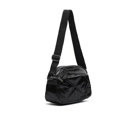 MISAKO Trie bolso bandolera pequeño acolchado en nylon metalizado - Bolso bandolera pequeño de moda para mujer - Bolso casual Trie Negro 16 X 23 X 10 cm