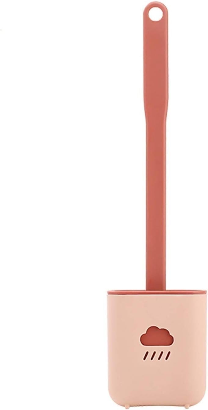 toilet brush, Silicone Toilet Brush TPR Soft Head Wall-mounted Cleaning Bowl Set(Pink)
