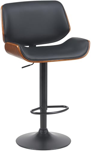 CLP Tabouret de Bar Beverley revêtement Similicuir, Chaise de Bar avec Cadre en Bois courbé réglable en Hauteur et pivotant, Couleur:Noyer/Noir