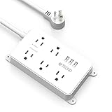 Power Strip Surge Protector, ETL Listed, TROND Flat Plug Outlet Extender with 5 Widely-Spaced Outlets and 3 USB Ports, 1300J, Wall Mountable 5ft Cord, for Computer Garage Kitchen Behind TV, White