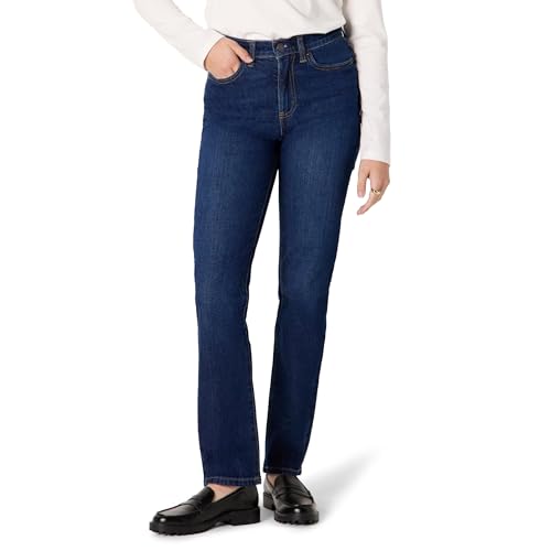 Amazon Essentials Jean à Jambes Droites et Taille Haute Femme, Ombre Foncée Délavé, 44