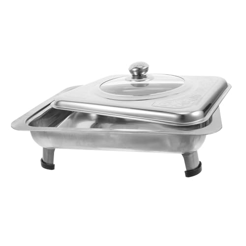 SOLUSTRE Hotel Quality Buffet Tray Stainless Steel Plate with Cover Easy to Clean Round Corner Design