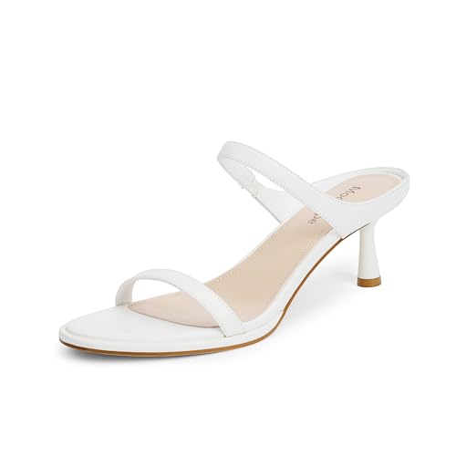 Image of Modatope Two Strap Heeled Sandals for Women Kitten Heel Rounded Toe Heels Women Slip on Open Toe Sandals