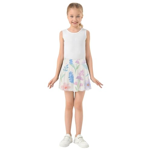 Tennis Skirts for Kids Watercolor Wildflowers Beige Athletic Shorts for Girls Skorts Preppy Pleated 4t3