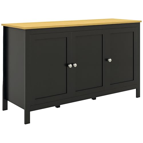 HOMCOM Aparador de 3 Puertas, Aparador de Salón con Estantes Ajustables, para Cocina, Entrada, Comedor, Dormitorio, Negro, 120x40x70 cm