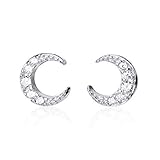 Richight 純銀製 シンプル ミニ 三日月 スタッドピアス Silver 925 シルバー 輝く CZ石 小さめ 月 可愛い ピアス メンズ レディース 耳飾