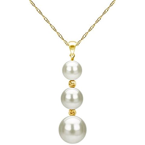 14K Yellow Gold Graduated 5-9.5mm Freshwater Cultured White Pearl Pendant Necklace Chain Jewelry 18 inch Cover