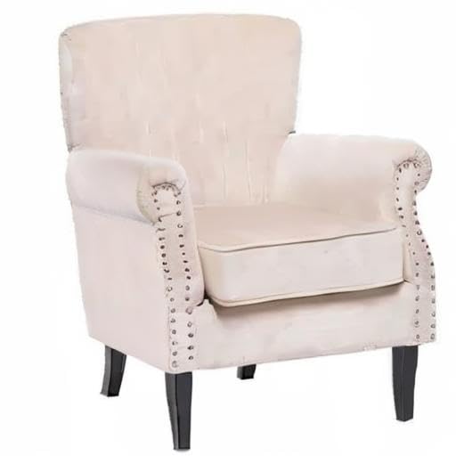 Image of Wing Chair for Living Room Bedroom - High Back Armrest Cushioned Lounge Single Seater Sofa - Luxury Rest Arm Chair (Beige)