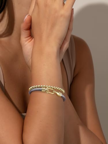 Cable Bracelets for Women - Two Tone Twisted Wire Cuff Bangle Set Trendy Jewelry Gifts for Women2