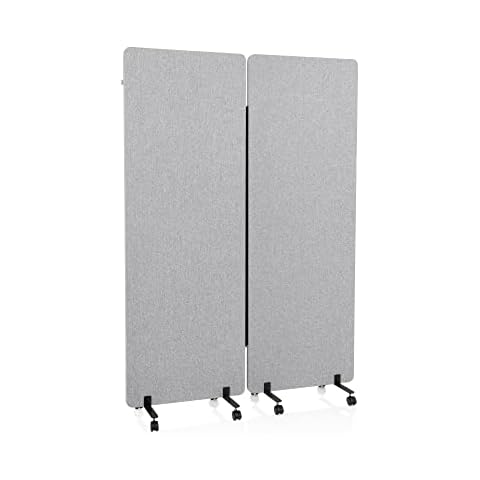 hjh OFFICE Mobile Akustik Trennwand 2er Set 177 x 60 cm FLEXMIUT Stoff Hellgrau Raumteiler Cover