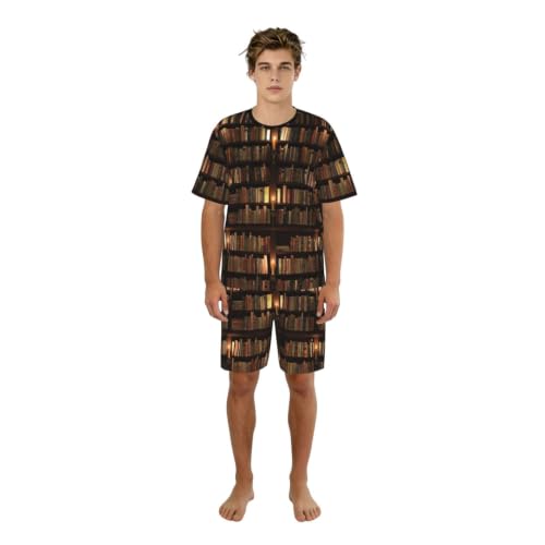 Pyjama court homme extensible vêtements de nuit doux imprimé livres