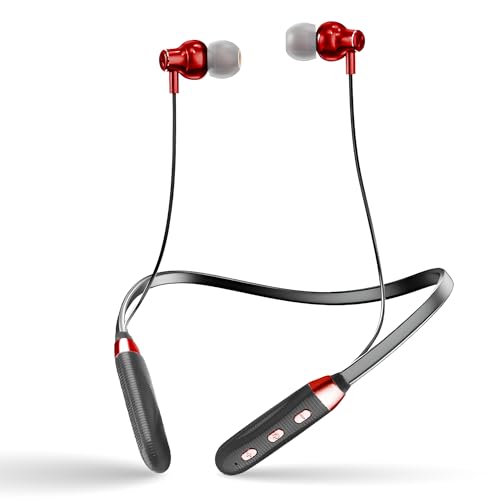 Riviera Zocky Bluetooth in Ear Neckband, Upto 30 HRS Playtime, Fast Charging in 40 min, 180mAh Battery Capacity, Wired Magnetic Tips, Voice Assistant with mic, Type C (RED)