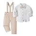 Volunboy Baby Jungen Anzug, Kinder Leinen Langarm Hemd mit Fliege + Hosenträger Hosen 4 Stück Anzug(Helles Khaki,12-18 Monate,Größe 80)