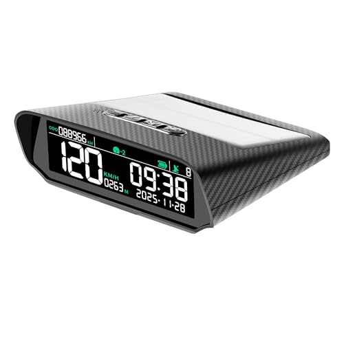 X100 Wireless Heads Up Display for Cars Solar GPS Digital Speedometer with LCD Screen Overspeed Alarm KMH/MPH Time/Altitude/Temperature/Speed Display, Vibration Wake-Up, Auto-Brightness Adjustment