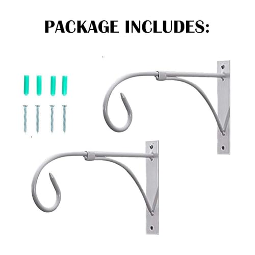 Image of Iron Hooks for Lanterns, Planters, Bird Feeders & Coats - Indoor /Outdoor Wall Brackets, Hanging Hook Hangers for Home Decor (6, White)