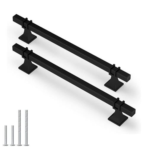 10 Pack 7-1/2 Inch Black Cabinet Handles Matte Black Cabinet Pulls, Square Kitchen Cabinet Handles Dresser Drawer Pulls Kitchen Cabinet Hardware