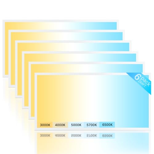 Deamoris 6Pack 2x4 LED Flat Panel Light, 7700LM 5 Wattage 30W-70W Dimmable & Selectable, 5CCT 3000K-6500K Adjustable Recessed led Drop Ceiling Lights,120-277V for Commercial and Home (6 Pack)