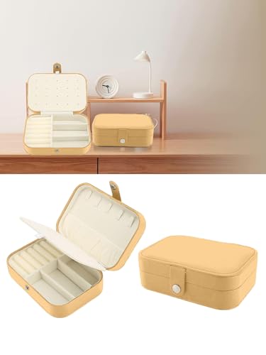 Image of Cortina Jewellery Organiser PU Leather Zipper | Portable Storage Box Case with Dividers | Container for Rings, Earrings, Necklace Home Organizer - Yellow