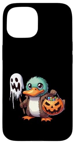 怖いハロウィーン カモノハシ ゴースト 不気味なキャンディバッグ スマホケース iPhone 15 用