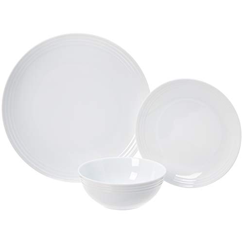 AmazonBasics 18-Piece Kitchen Dinnerware Set, Plates, Dishes, Bowls, Service for 6, White Embossed Porcelain - Thumbnail 2