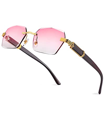 Pro Acme Rimless Rectangle Sunglasses for Men Women Square Shade Eyewear Frameless y2k Glasses (Gold/Pink Gradient)