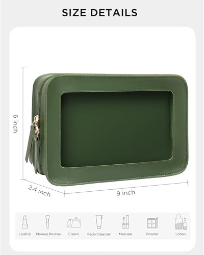 Image of LETGO Clear Makeup Bags,TSA Approved Toiletry Bag with Zipper,Sunscreen Bag Clear Makeup Toiletry Pouch Beach Vacation Essentials for Women Teen Girls Gifts(Vintage Green)