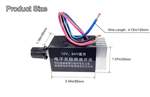 DC Motor Speed Controller Universal 12V 24V 10A Electronic Stepless DC Speed Controller Rotary Switch for Car Truck Fan Heater Control Regulator 3Pack - Thumbnail 3