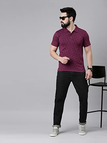 Image of KRYPTIC Mens Pure Cotton Printed Half Sleeve Polo Tshirt (Burgundy 1 ; 2XL)