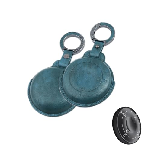 Image of Keyzone Vintage Leather Key Cover for Tata Harrier EV Smart Key. (Blue)