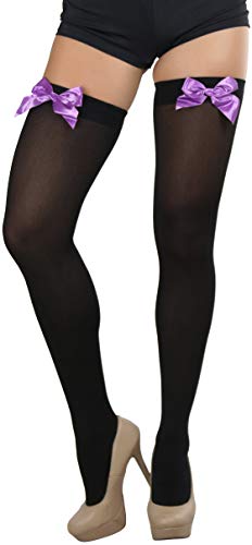 Image of ToBeInStyle Women's Opaque Long Thigh High Stockings w /Decorative Front Satin Bow