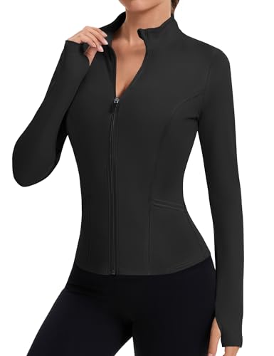 LOMON Women's Athletic Jackets Cropped Long Sleeve Workout Tops Yoga Zip Up Jackets Gym Tops Golf Shirts