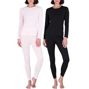 Real Essentials 4 Piece: Womens Thermal Underwear Set – Thermal Underwear for Women Fleece Lined Top & Bottom Long Johns