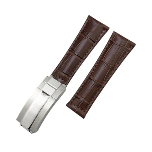 WUWMTUTCK Correa de reloj cuero grano cocodrilo for extremo curvado y eslabones metal 20 mm, apta for Rolex Submariner, for GMT, for DAYTONA Yacht-Master, correa negra verde(Brown Buckle,20MM_ROSE)