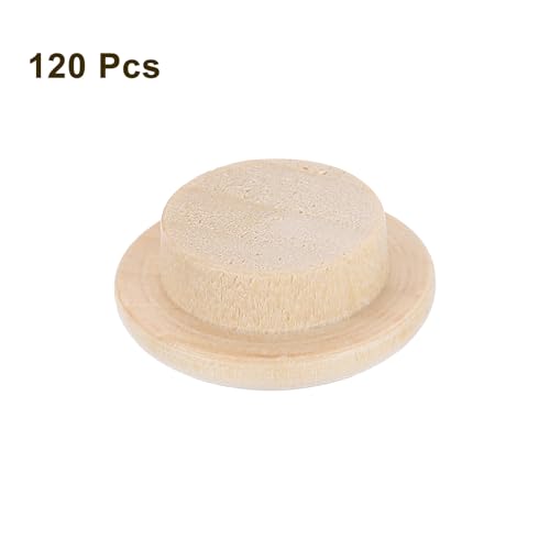 Image of uxcell 120Pcs Wood Button Plugs, 12mm / 0.47 inch Hardwood Screw Hole Plug Mushroom Wooden Caps Buttons Wood Plug for Furniture Woodworking Craft Decor (18mm x 12mm)