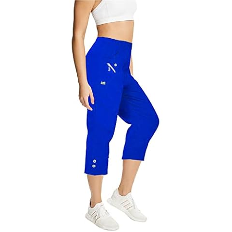 femiss Womens Capri Trousers Ladies Three Quarter Stretch Soft Trendy Elasticated Pull on Summer 3/4 Shorts Plus Size Pants (20 Plus, Blue) Cover