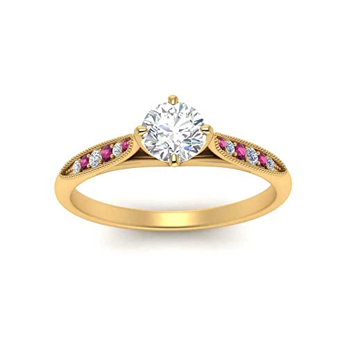 Image of Choose Your Gemstone Compass Point Ring Yellow Gold Plated Round Shape Vintage Engagement Rings Ornaments for Wife Symbol of Love Clarity Comfortable US Size 4 to 12