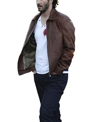 Men's Keanu Reeves Retro Leather Jacket - Motorcycle Vintage Brown Biker Jacket