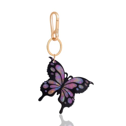 Tropical Hibiscus Flower Bird Butterfly Keychain Bag Charm Keychain Gold-Tone Clasp, 5.3 Inches