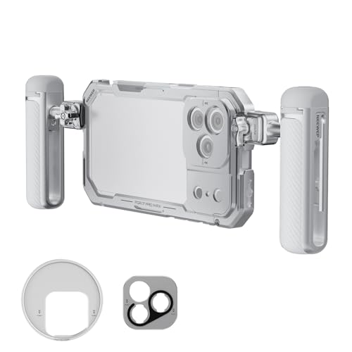 Image of NEEWER Phone Cage Kit Compatible with iPhone 17 Pro Max Only, Video Rig Stabilizer Accessories with 67mm Filter Ring, 17mm Lens Backplate, T Mount Adapter, Two Quick Release Handles, PA144 (Silver)