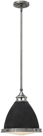 Hinkley Amelia Single Light Pendant, Fresnal Glass Shade, Industrial, Vintage, Sloped Ceiling Adaptable, Includes 1-6" and 2-12" Downrods, Aged Zinc with Antique Nickel Accents