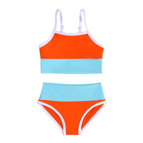 Image of Little Girl Swimsuit Casual Swimwear Kids Two Piece Color Block Bathing Suits Beach Bikini Set 3-12Years
