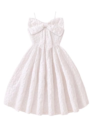 SHENHE Girl's Big Bow Textured Cami Dress Spaghetti Strap Flared Flowy Birthday Party Dress