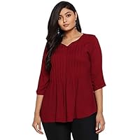 The Pink Moon Women's Regular Fit Plus Size Top (Nimt017_m_Burgundy_6XL)