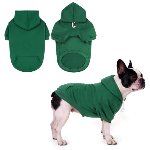 KOOLTAIL Dog Hoodie for Large Medium Small Dogs,Soft&Warm Pet Sweater with Leash Hole and Pocket Boy Girl, Puppy Fall Winter Jacket Clothes,French Pitbull Cold Weather Coat Sweatshirt,Deep Green M