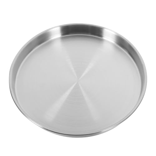 OUNONA Stainless Steel Dinner Plate Large Round Serving Tray Camping Dinnerware Metal Pasta Plate Easy to Clean Stylish Kitchen Tableware