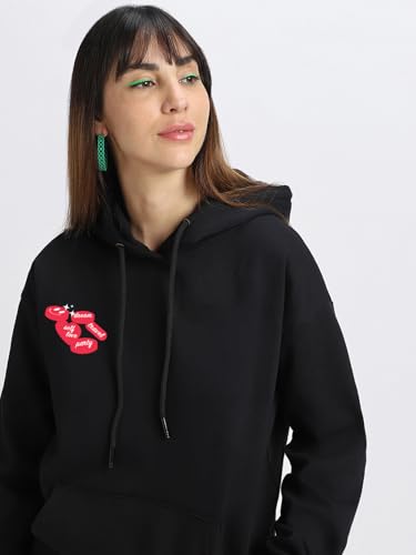 Image of JUNEBERRY Cotton Fleece Regular Fit Hooded Sweatshirt Lastest Back Graphic Printed Winter Hoodies for Women (Available in Colors: Black, SOYA Bean, Orange, Marshmellow, White & Lilac)
