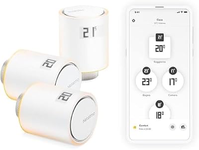 Netatmo Paquete de 3 Cabezales Termostáticos Inteligentes - Accesorio para Termostato Conectado, Control a Distancia, Ahorro de Energía, Compatible con Alexa & HomeKit